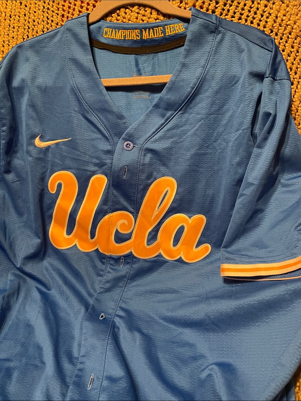 Nike UCLA Blue and Gold Baseball Jersey